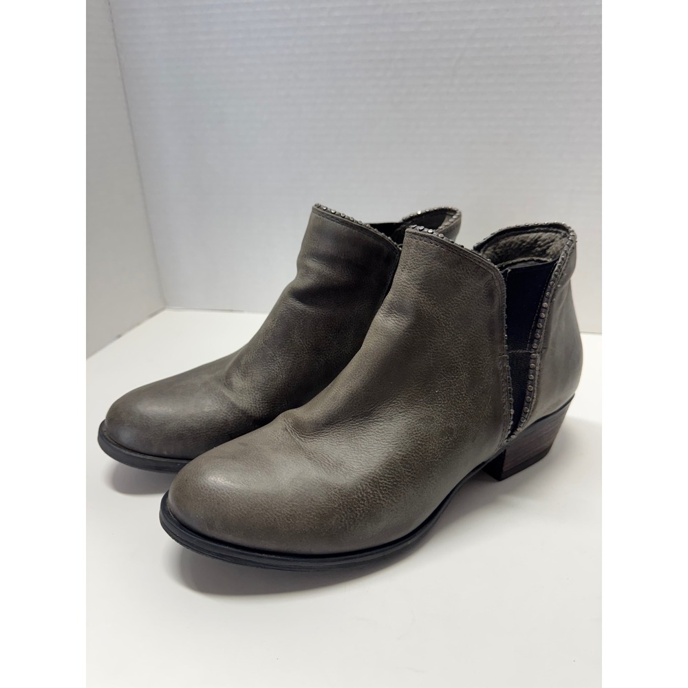 Miz Mooz Barrett Grey Leather Micro Stud Ankle Boots‎ Women 39 8.5 Booties
